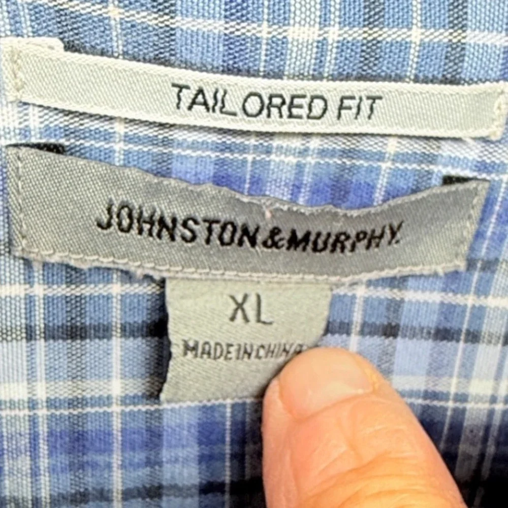 Johnston & Murphy Blue Plaid Textured Flannel Tailored Fit  L/S Shirt Size XL‎